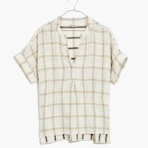 Madewell Lakeline Popover Linen Blend in Windowpane Jacquard Blouse Top M Medium